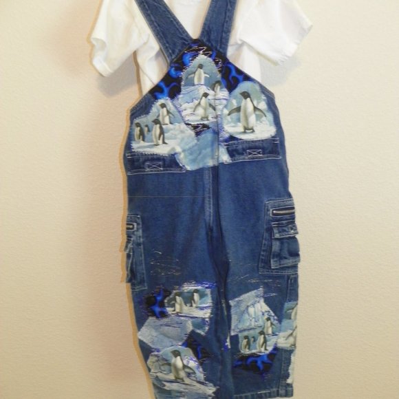 Denim Overalls Happy Feet Custom Boutique 4T - Picture 2 of 7